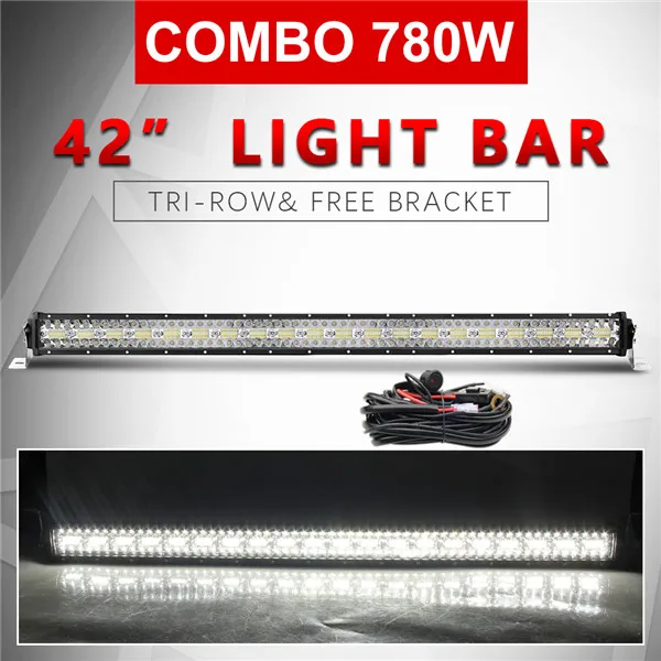 42 inch with Wires Со светом 12D 780W 42 дюймов светодиодный свет бар 3-рядная светодиодный бар автомобиль комбо балка для вождения внедорожника 4X4 ATV 4WD внедорожный светодиодный рабочий свет 12V 24V - Цвет: 42 inch with Wires