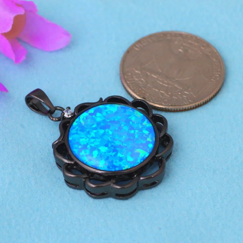 Винтажные Ювелирные изделия Круглый Синий огненный опал Стерлинговое Серебро