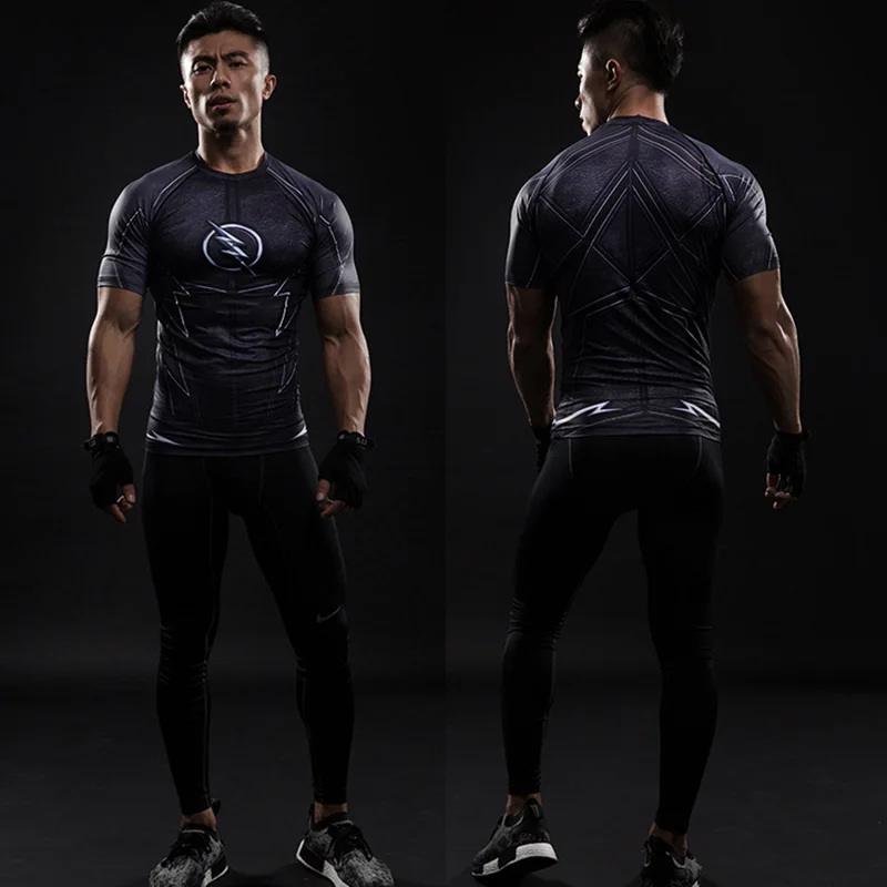 Костюм черная вспышка 3D печатных футболки мужские реглан с коротким рукавом