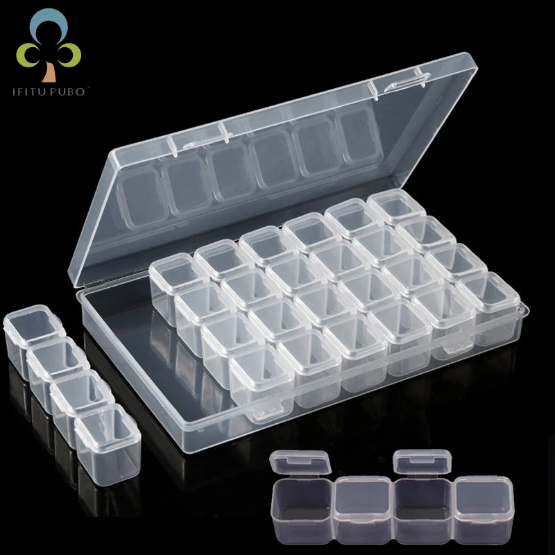 

28 Slots Adjustable Plastic Storage Box Storage Box Case for jewelry Diamond Embroidery Craft Bead Pill Holder Storage Tool GYH