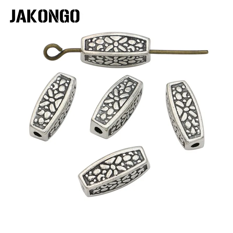 20pcs Antique Silver Plated Fusiform Spacer Beads Flower Loose for Making Bracelet Jewelry Accessories DIY Handmade 12x5mm | Украшения и