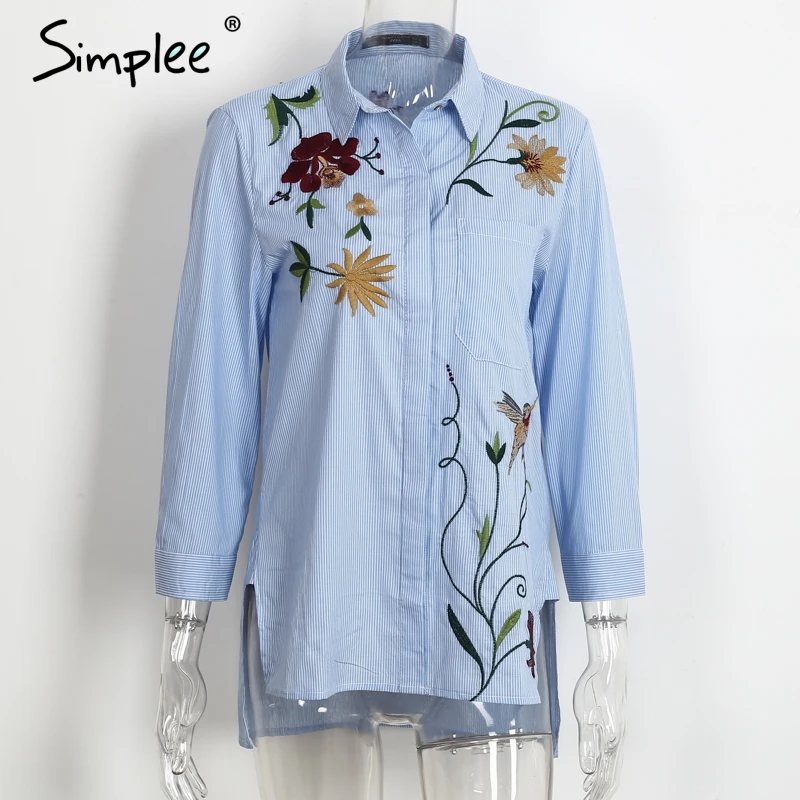 Женская блузка Simplee с длинным рукавом женские топы вышивкой осенняя полосатая