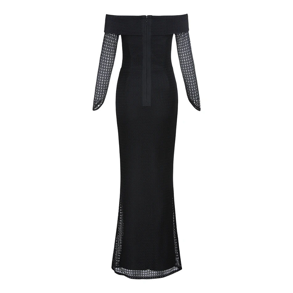 Женское длинное Бандажное платье Modphy черное зимнее с длинным рукавом и открытыми