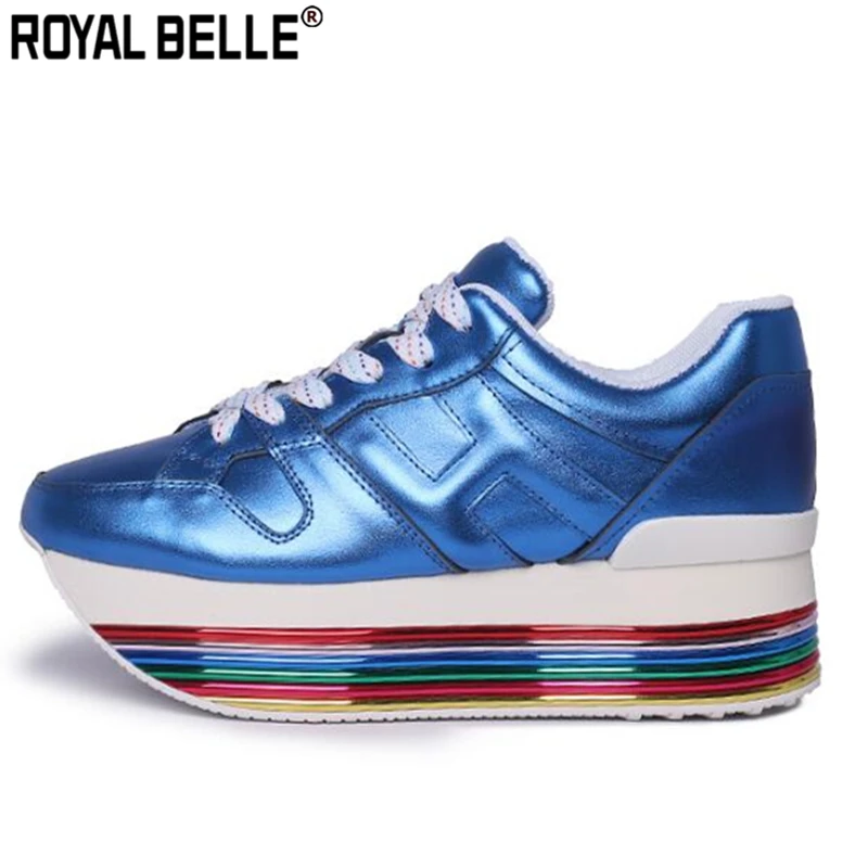 Королевские блестящие женские кроссовки с радужной шнуровкой на платформе для