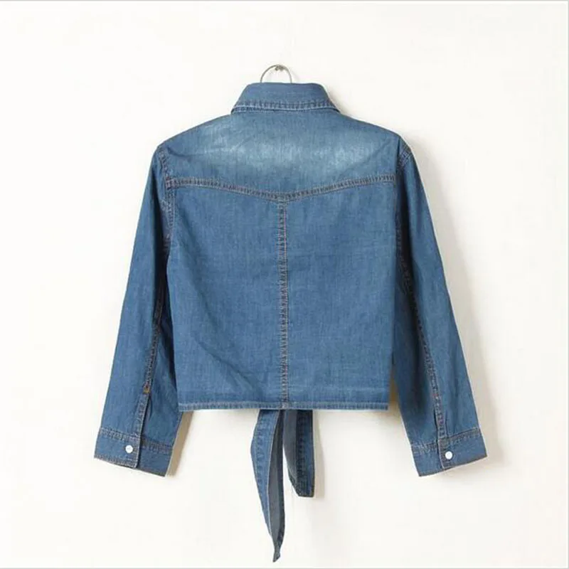 2017 г. модная однобортная короткая куртка из джинсовой ткани с узлом три четверти
