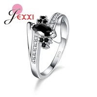 new fashion women banquet finger ring for girls 925 sterling silver black crystal cubiz zircon rings engagement jewelry