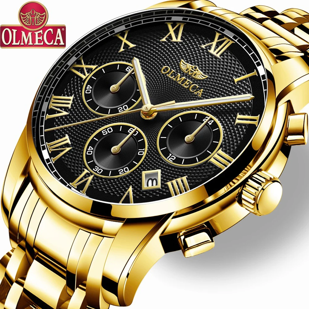 

OLMECA Men's Watches Gold Military Sport watch men Wristwatch mens Watches top brand luxury Quartz clock Relogio Masculino 2019