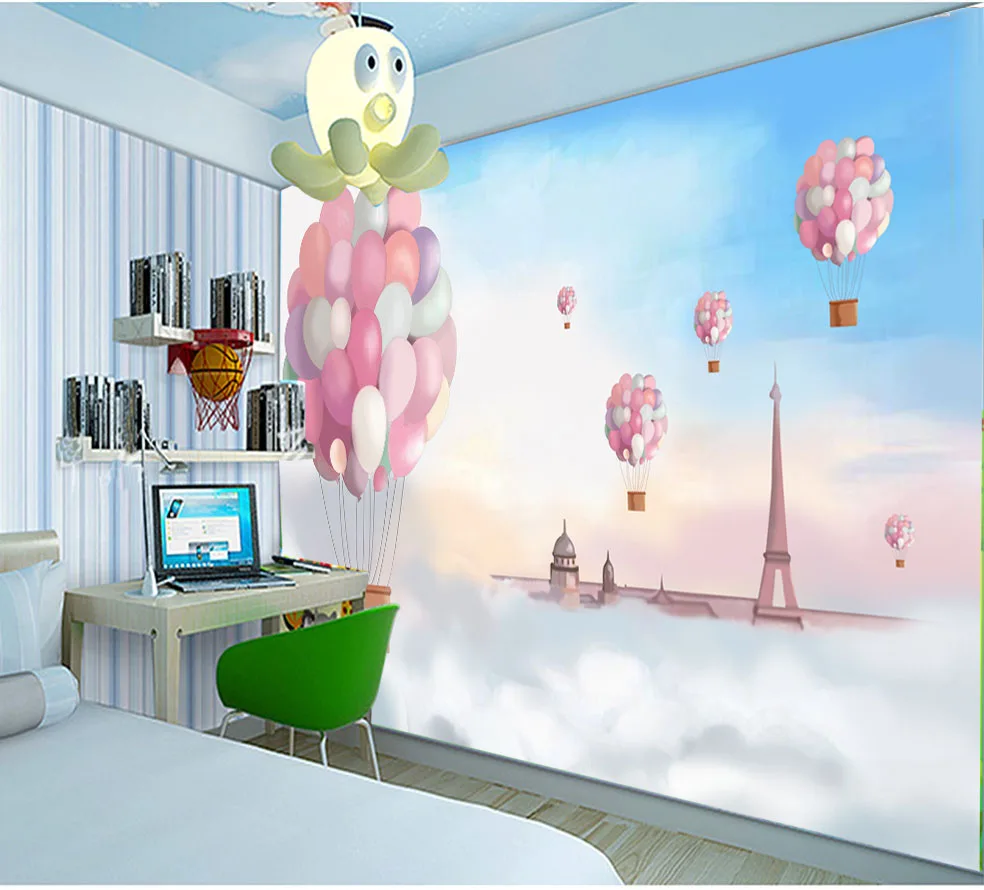 8d Cartoon Pink balloon wall sticker for lliving room TV background wallpaper 3d Kids bedroom mural paper Decor | Обустройство дома