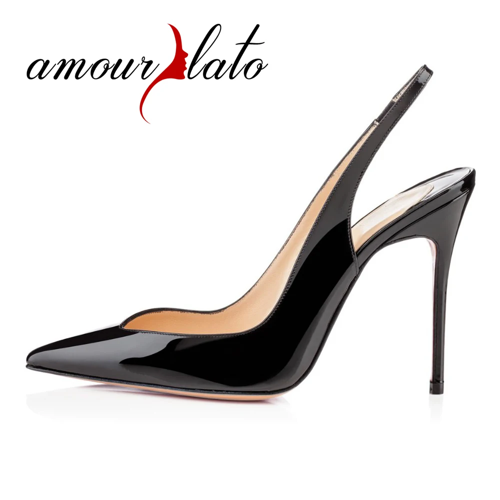 

Amourplato Ladies Fashion 10CM Stiletto Slingback High Heel Pumps Handmade Cut Out Pointed Toe Party Dress Shoes Plus Size