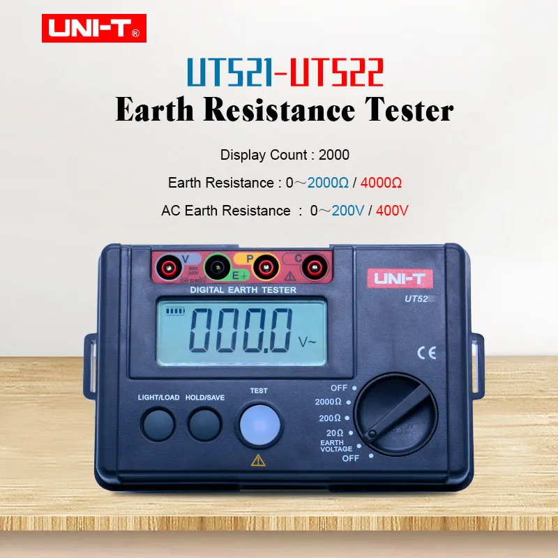 

Цифровой тестер сопротивления заземления UNI-T UT522 0-4000 Ом, отсчетов, Омметр, вольтметр переменного тока с ЖК-подсветкой