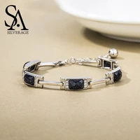 sa silverage 925 sterling silver rectangle stone chain bracelets bangles fine jewelry 925 silver chain link bracelet