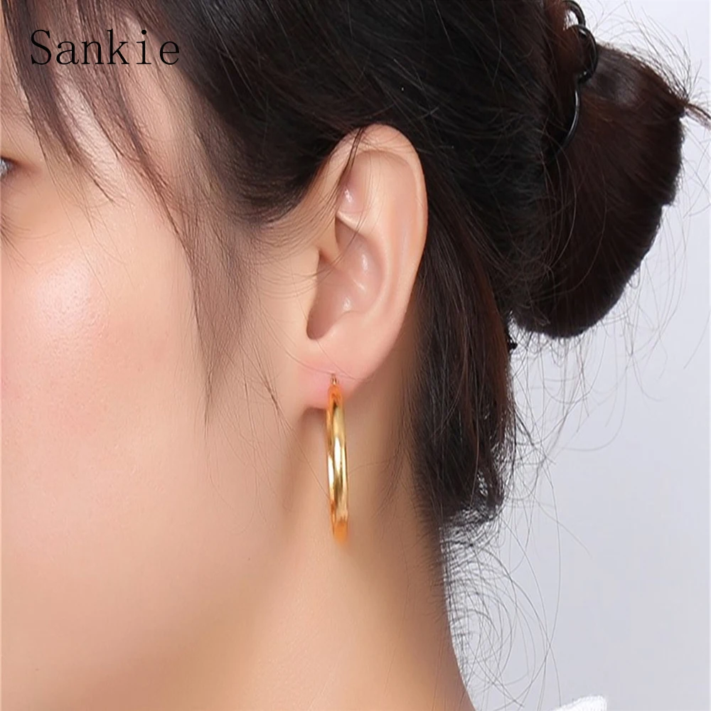 Sankie круглые серьги-кольца для Для женщин Золотой Цвет Нержавеющая сталь оптовой продаже сережек Мода модные Стальной Обруч Серьги