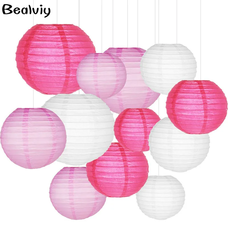 12 шт./компл. Бумага фонарики с различные размеры круглый смесь цветов Розовый