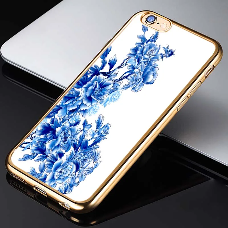 Lotezly для iPhone 6 покрытие TPU телефон Shell случаях синий и белый фарфор (взять 7 чехол)
