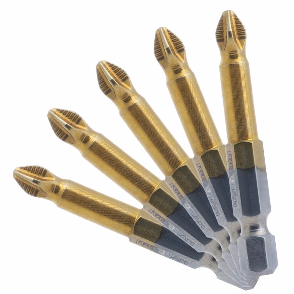 

5Pcs Titanium Coated 1/4" Hex Shank PH2 50mm Anti Slip Electric Screwdriver Bits