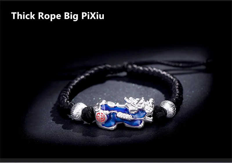 Thick Rope Big PiXiu Обесцвечивающий серебряный браслет с бусинами и камнями Для отважных солдат, 6 слов, китайский браслет с надписью Lucky Energy God Beast Pixiu, ювелирные изделия, Прямая поставка - Окраска металла: Thick Rope Big PiXiu