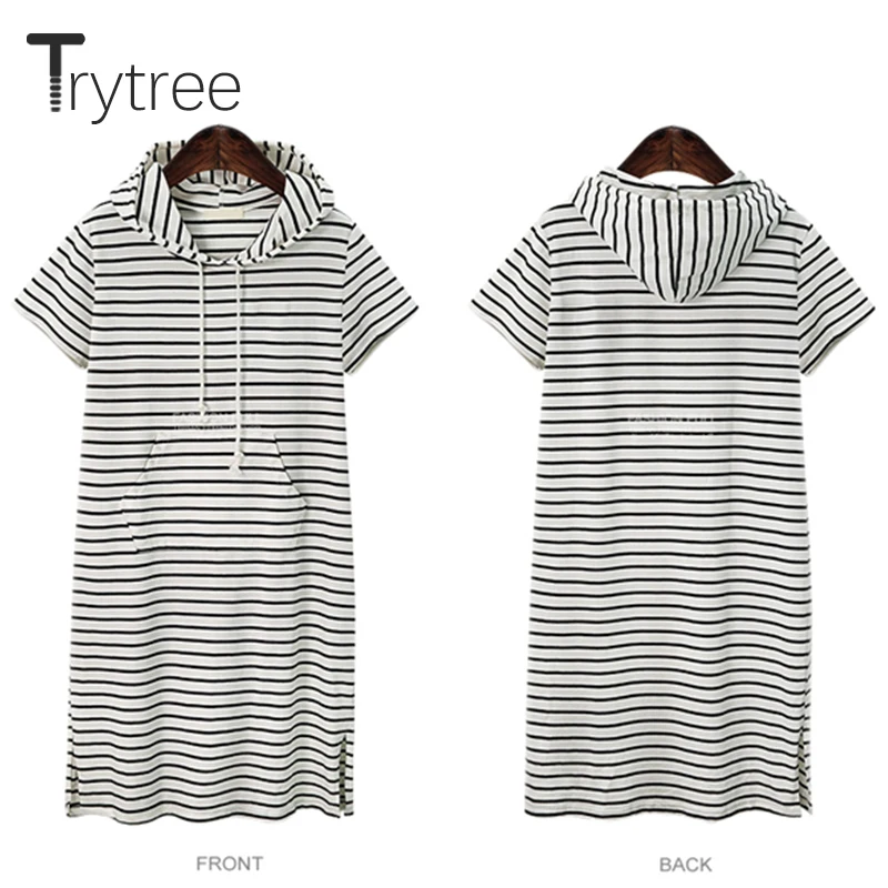 Trytree 2019 осеннее летнее платье женское Повседневное с капюшоном мини Полосатое