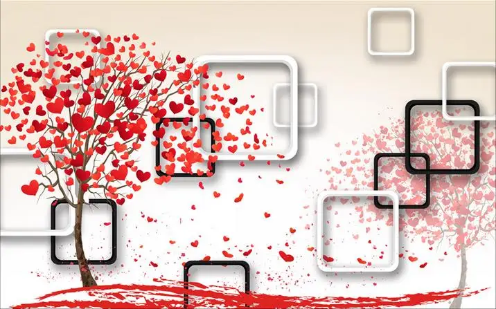 3d обои для комнаты на заказ росписи фото Впечатление дерево Красная любовь