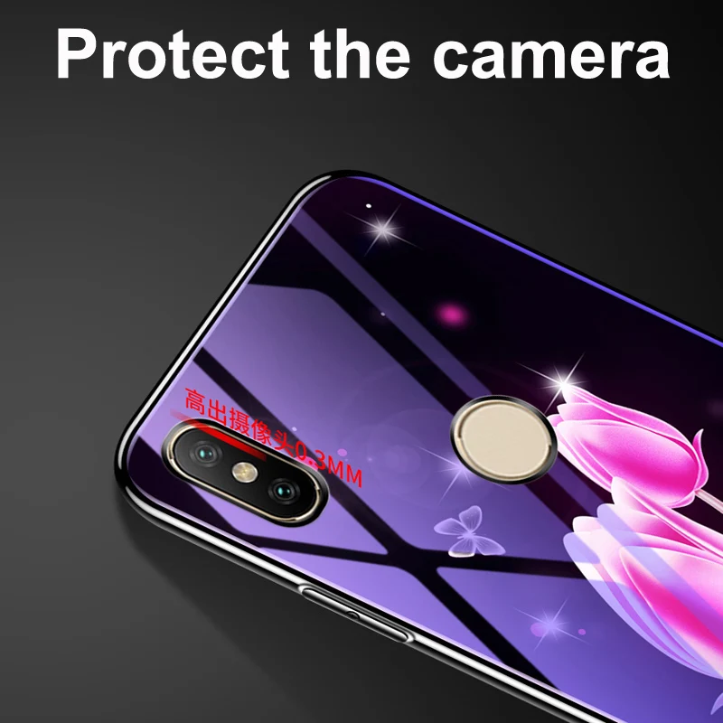 Cover For xiaomi mi Mix 2s case flower blue Tempered Glass back cover Mix2s phone cases 2 s protective casing | Мобильные телефоны