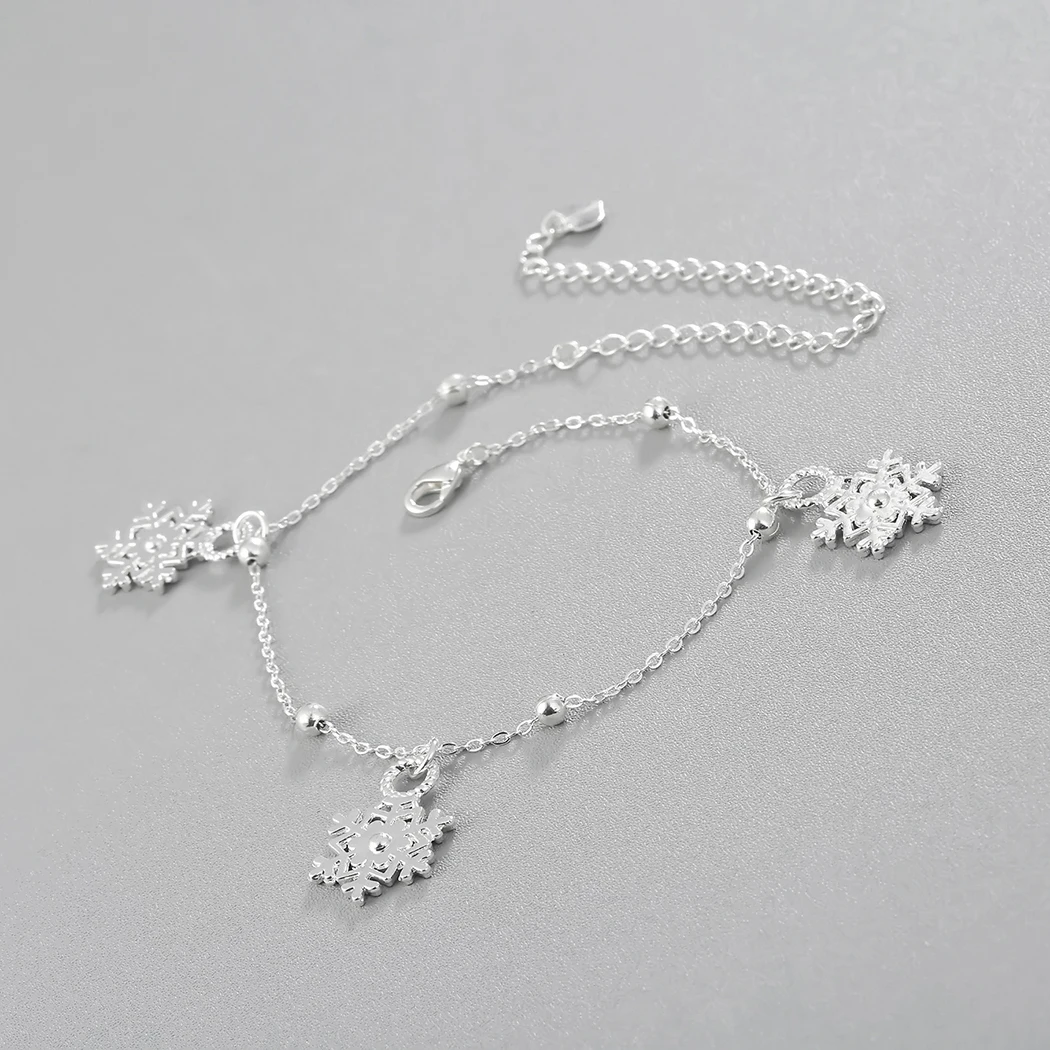 Fashion Snowflake Bead Charms Pendant Anklets for Women Luxury Rose Gold Foot Chain Leg Ankle Bracelet Jewelry Accessory | Украшения и