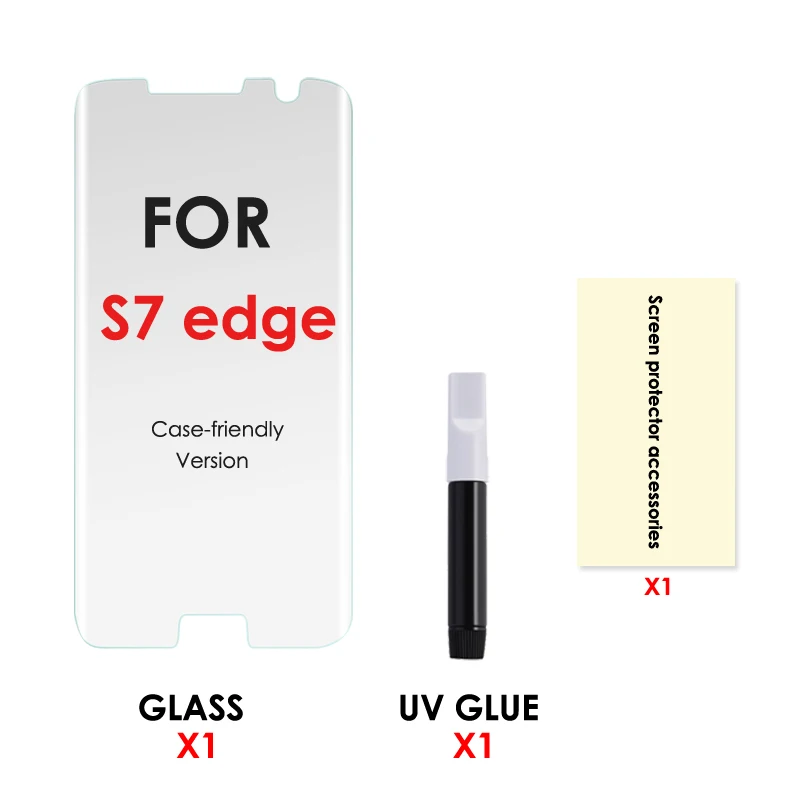 S7 edge and 1 Glue Akcoo S9 Plus защита экрана с УФ жидким клеем для samsung Note 8 Note 9 S8 Plus S6 S7 edge полная клеевая стеклянная пленка для экрана - Цвет: S7 edge and 1 Glue