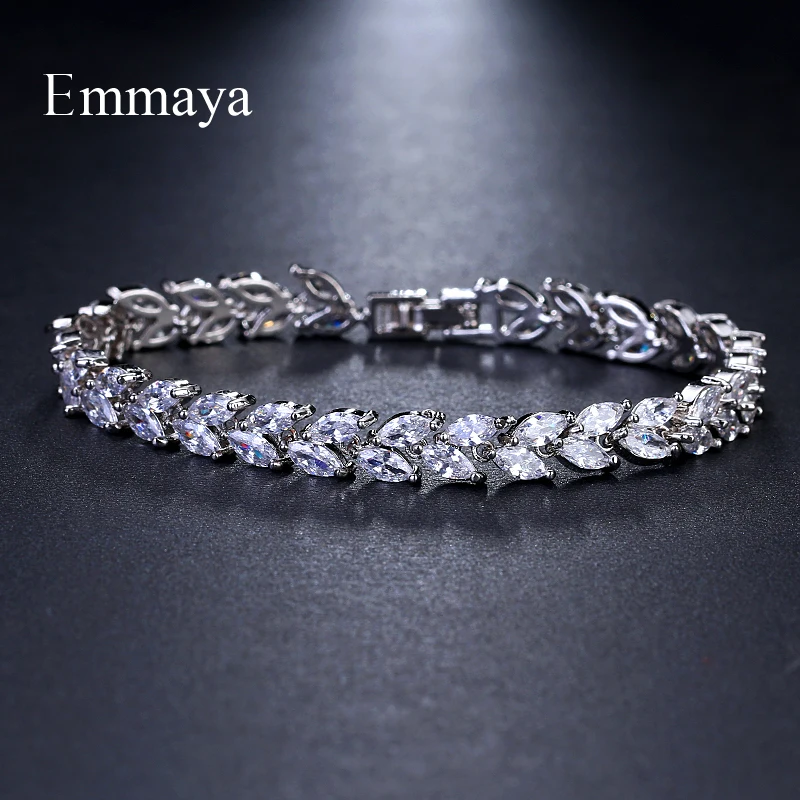 

Emmaya Brand Fashion Charm AAA Cubic White Zircon Four Colors Leaf Jewelry Bracelets For Woman Elegance Wedding Party Gift