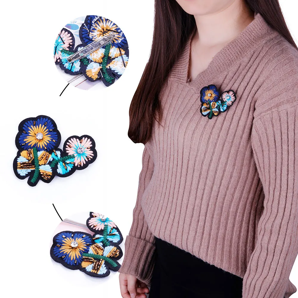 ALLYES вышивка большая красивая брошь цветок нагрудный знак Модный кристаллический