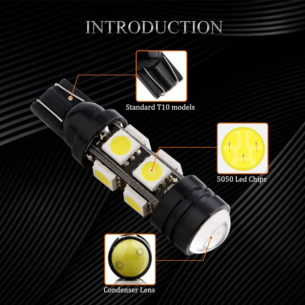 100 шт. белый объектив T10 5050 8 светодиодные лампы SMD W5W 194 168 разрешение на парковку пластина Боковые Сигналы авто лампа для чтения 300LM