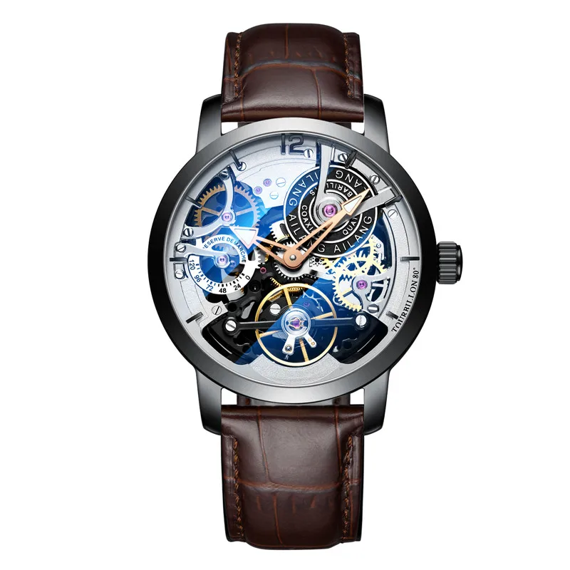 1 AILANG дизайн часы Автоматические турбийон наручные часы для мужчин montre homme механические кожаные пилот дайвер Скелет - Цвет: 1