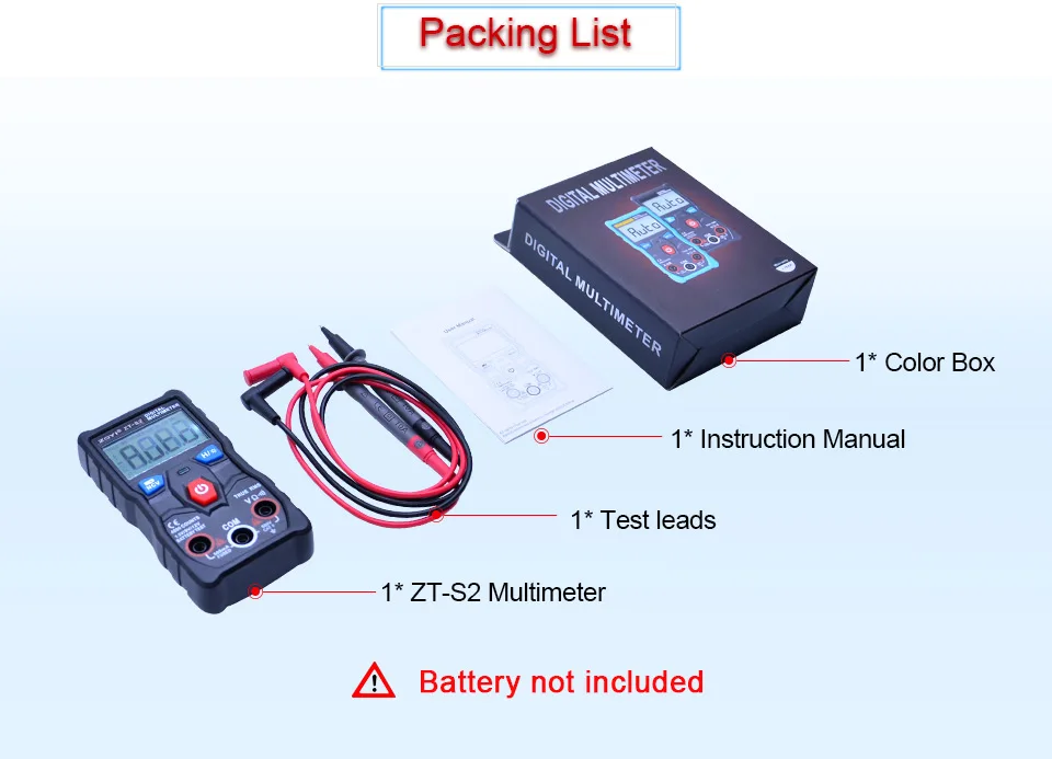 ZOYI ZT-S2 Цифровой мультиметр true rms autoranging 4000 отсчетов Multimetro AC DC 600 в вольтметр+ батарея/NCV тест ЖК-подсветка
