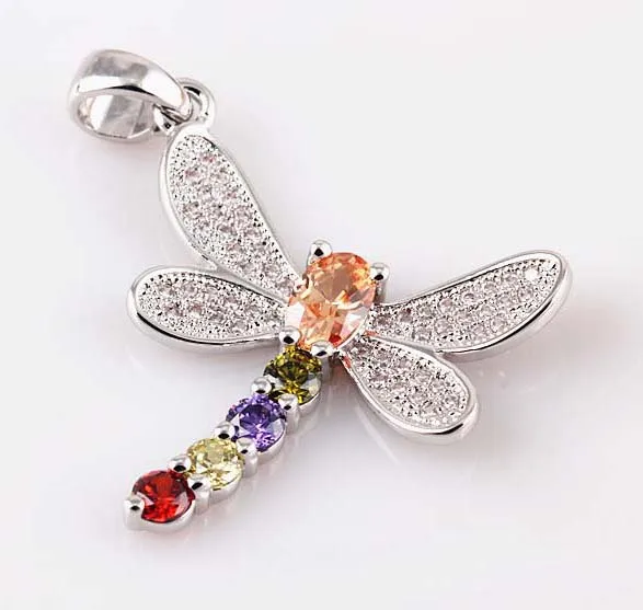 Colorful mosaic zircon necklace dragonfly pendants | Pendants