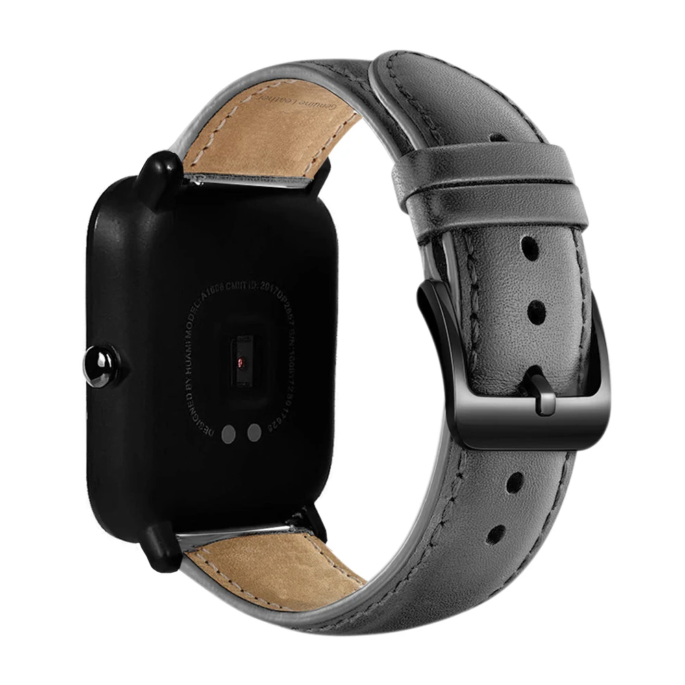 Eastar 20 мм кожаный ремешок с черной пряжкой для Xiaomi Huami Amazfit Bip BIT Lite Молодежные Смарт-часы носимые наручные браслет ремешок для часов