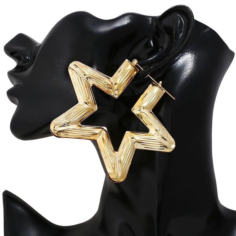 

WNGMNGL Fashion Punk Alloy Hoop Earring For Women Gold Silver Color Star Big Large Statement Earrings Party Jewelry Gift