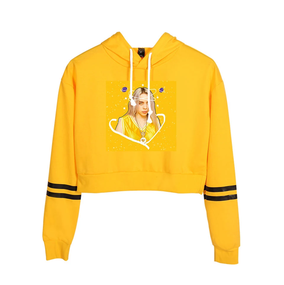 Модный укороченный топ Billie Eilish, худи, Женский свитшот, пуловер Billie Eilish, худи, повседневная женская/Девичья белая толстовка