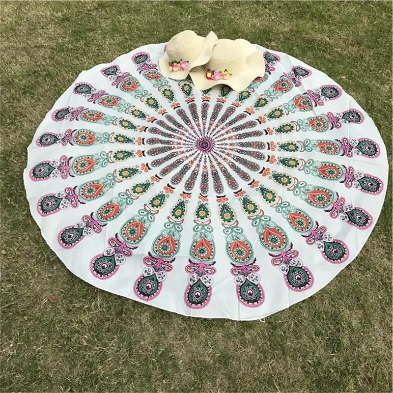 Богемный Женский индийский Гобелен Мандала с принтом павлина Круглый шифоновый