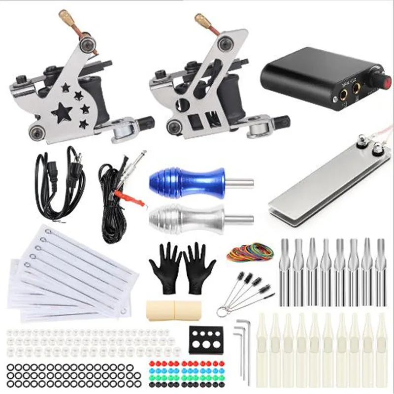 

Набор для тату-машинки, комплект из 2 машинок для нанесения лайнера и шейдера, блок питания, иглы, наконечники