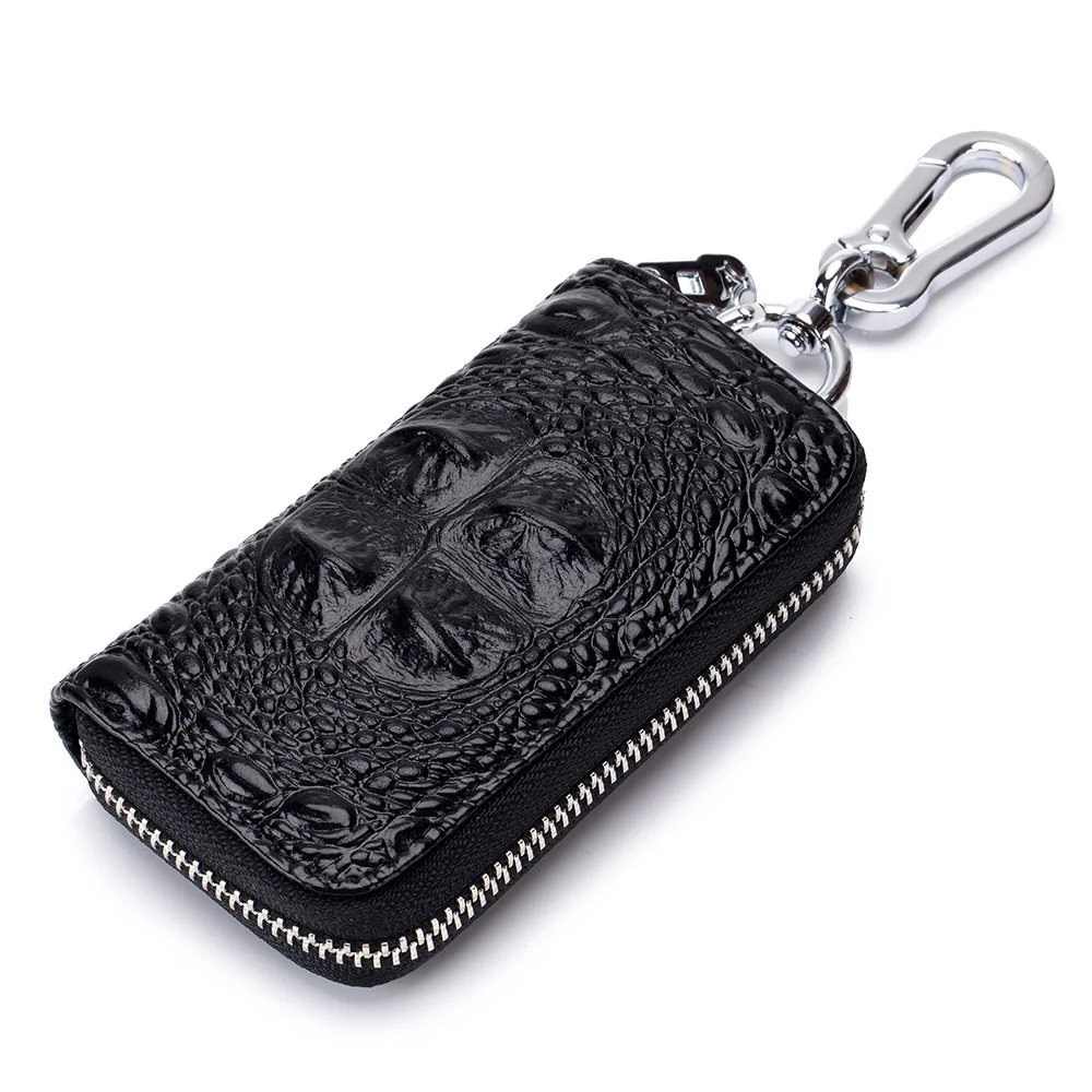 black Кошелек для ключей Carteras Mujer De Hombro, кожаный брелок, брелок для ключей Porta Chaves, Аллигатор, Воловья кожа, кошелек, брелки, коробка - Цвет: black
