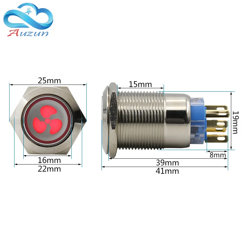 19 мм самофиксирующиеся металлический кнопочный переключатель автомобиля Крытый