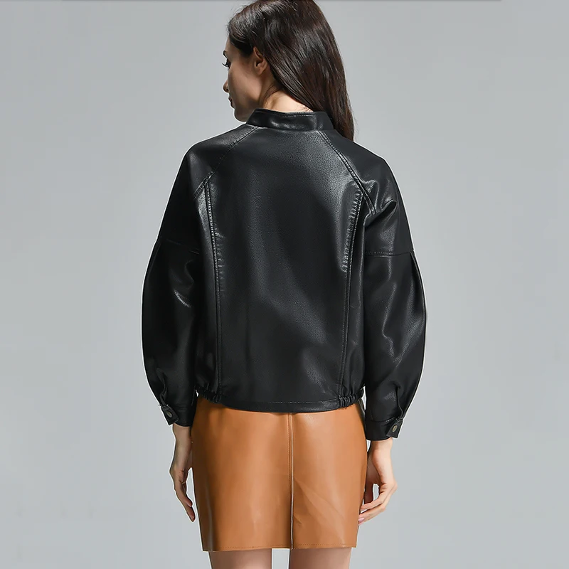 

Ly Varey Lin Vintage Faux Soft Leather Women Loose Jacket Coats Female Button Decorate Black Pu Motorcycle Retro Outerwear New