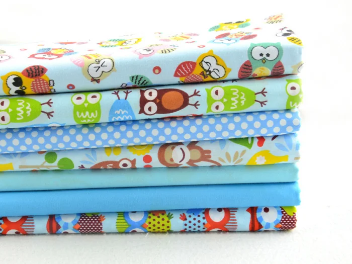 Teramil Дизайн &quotмилый Голубой Совы&quot хлопок Ткань Fat кварталы дети Постельное