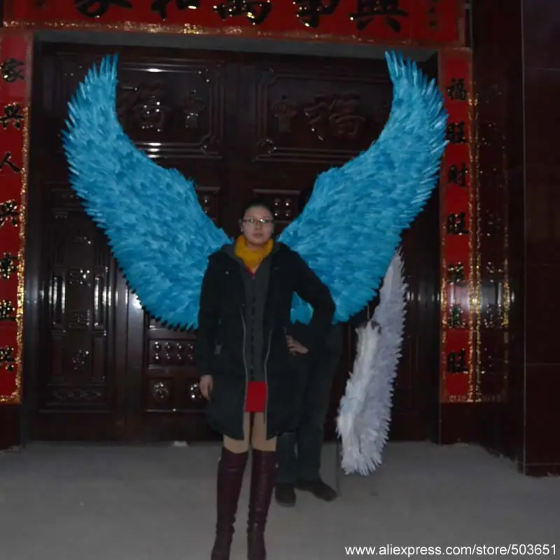 

Creative Auto Show Hotel opening show props big angel feather wings blue fairy wings high quality EMS free shipping