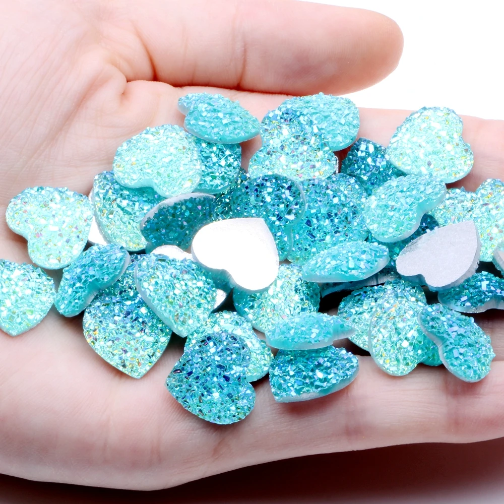 02 aquamarine ab 40 шт AB смолы 14 мм рудное сердце с плоской задней частью Стразы для скрапбукинга DIY Свадебные пуговицы-украшения ремесла - Цвет: 02 aquamarine ab