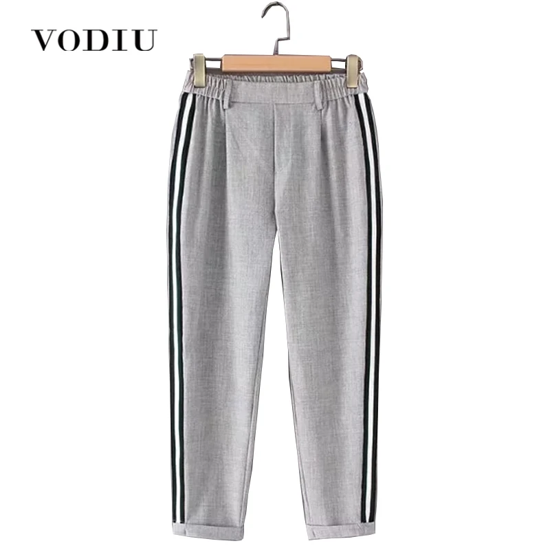 Брюки женские с полосками по бокам повседневные модные штаны эластичным поясом