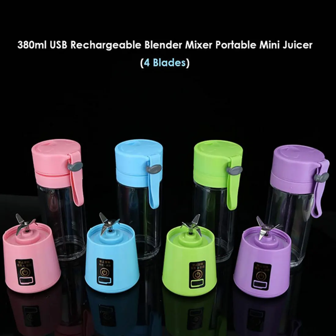 

380ML 4 Blades Squeezer USB Rechargeable Juicer Bottle Blender Fruit Lemon Smoothie Hot Vegetables Milkshake Bottle