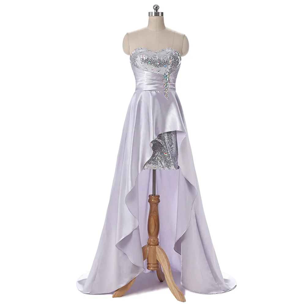 

Sexy sparkling Prom dresses 2019 high/low satin sequined crystals prom gown for girls sweetheart strapless vestidos de fiesta