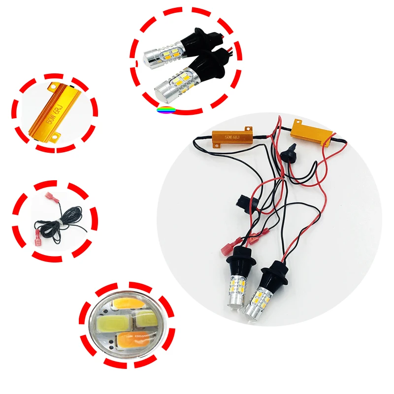 2x Dc 12 24v T20 7440 7443 1156 2835 42smd 2500lm 50w Car Led Light Dual Color Switchback Turn Lamp Bulb Daytime Runn|car led light|dual colorled car