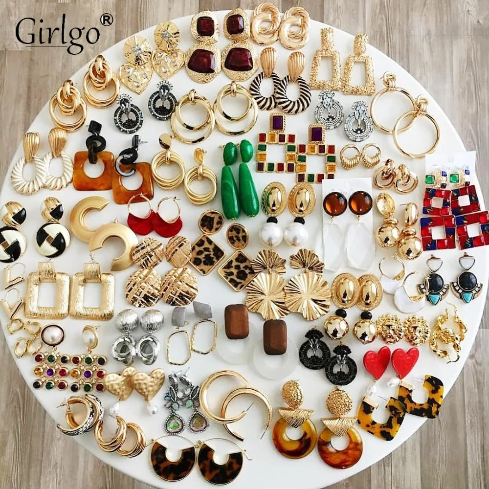 Женские серьги подвески с кристаллами Girlgo разноцветные геометрические из