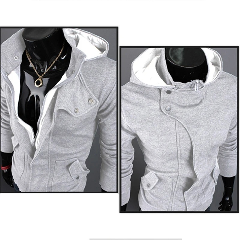 Men Hoodies Sweatshirts Casual Male Zipper Fleece Slim Fit Hooded Jacket Coat Tops Turn-Down Collar Black 3XL | Мужская одежда