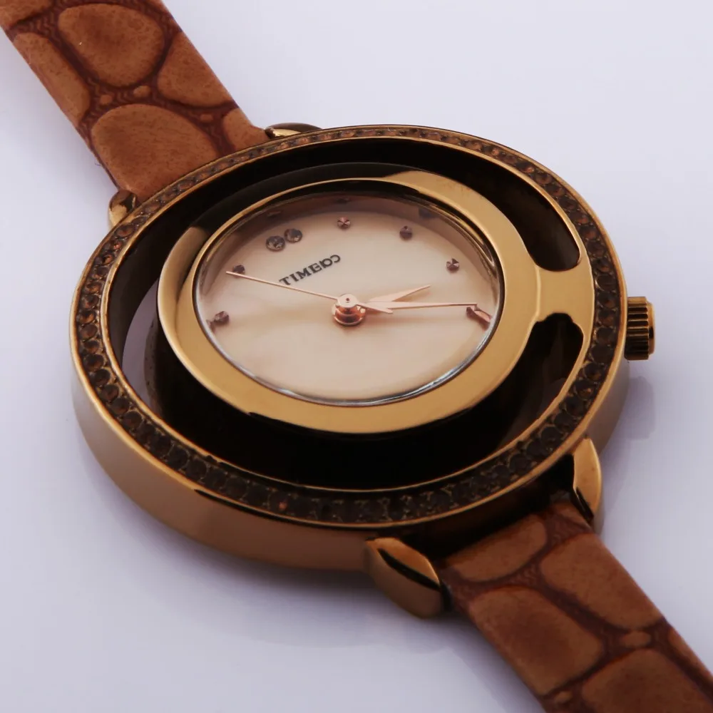 TIME100 женские Кварцевые Часы Коричневый Змеиной Кожаный Ремешок Алмазный ажурный