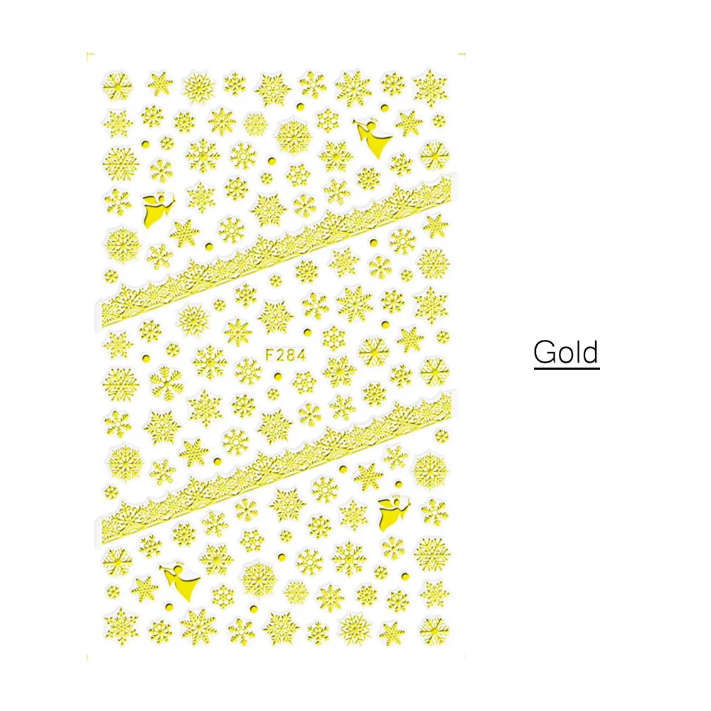F284 Gold 1 шт 3D стикер для ногтей рисунок на рождественскую тематику смешанный олень/снежинка изображения Советы украшения для ногтей своими руками наклейка LAF281-284 - Цвет: F284 Gold